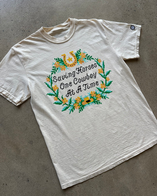Glory Days Apparel - Cross Stitch Saving Horses One Cowboy At A Time T-Shirt