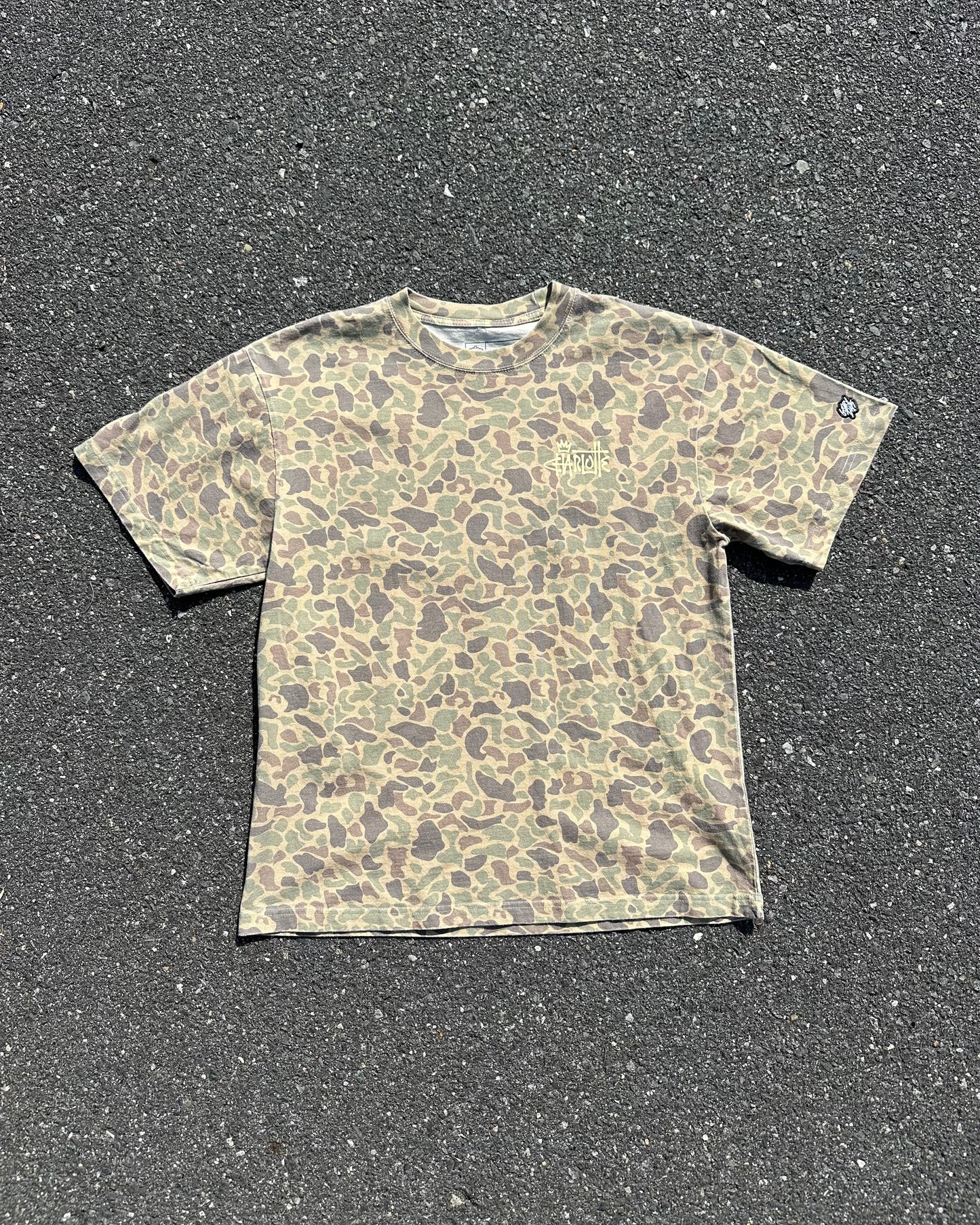 Glory Days Apparel - Faded Duck Camo Graffiti Charlotte Oversized T-Shirt