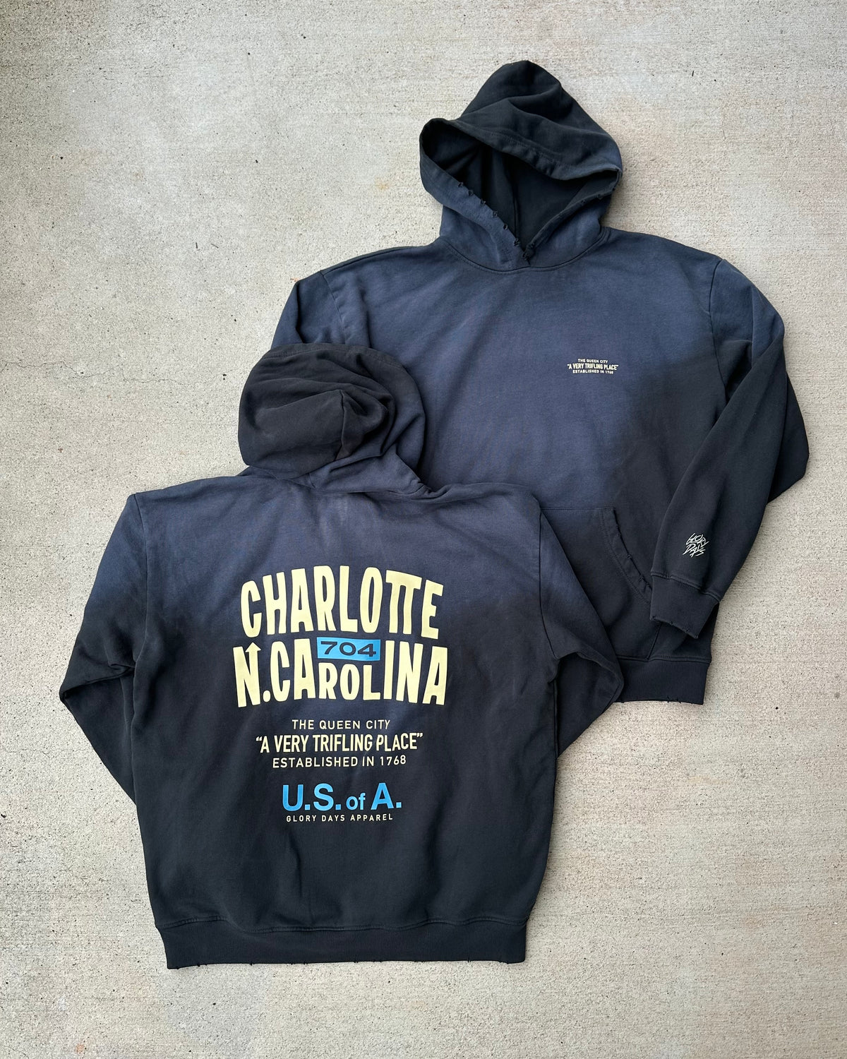 Glory Days Apparel - Trifling Place Black Sun Faded Black Hoodie
