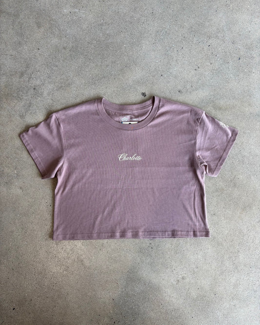 Glory Days Apparel - Women's Charlotte Prestige Hazy Pink Crop Tee