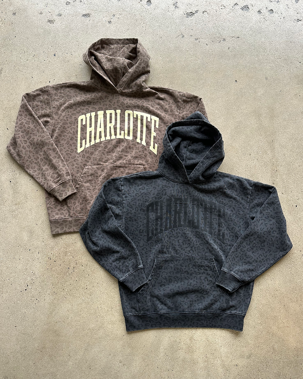 Glory Days Apparel - Charlotte Big Block Faded Black Leopard Hoodie
