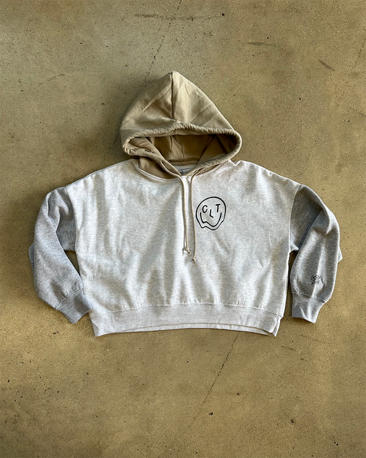 Glory Days Apparel - Melty CLT Smiley Color Block Crop Hoodie