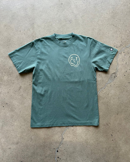 Glory Days Apparel -  Melty CLT Smiley Vintage Green Heavy Faded T-Shirt