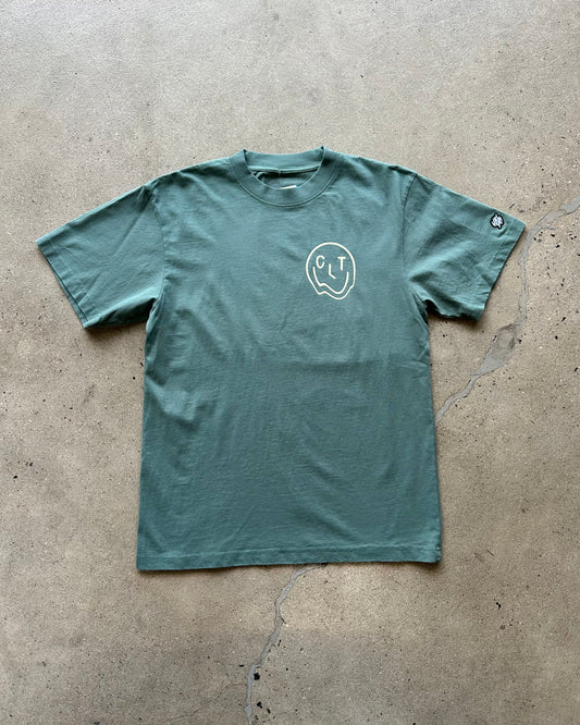 Glory Days Apparel -  Melty CLT Smiley Vintage Green Heavy Faded T-Shirt