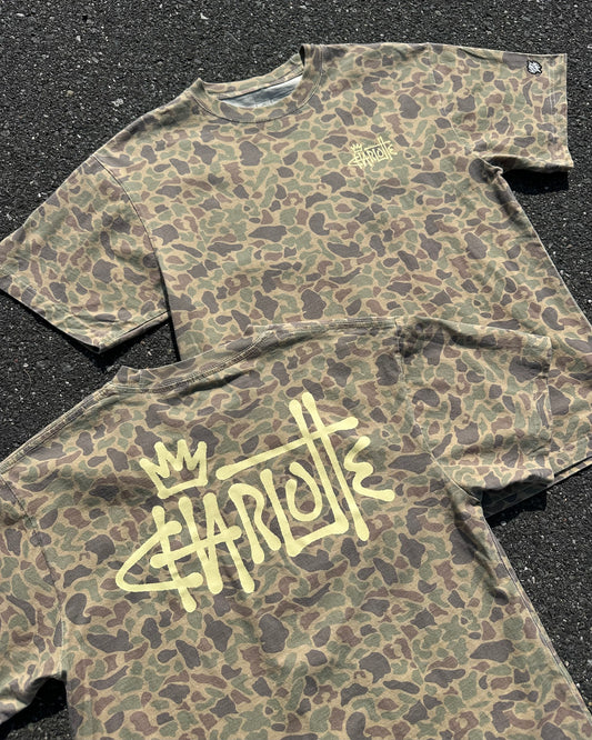 Glory Days Apparel - Faded Duck Camo Graffiti Charlotte Oversized T-Shirt