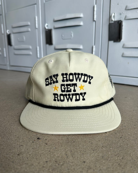 Glory Days Apparel - Say Howdy Get Rowdy Ivory/Black Rope Hat