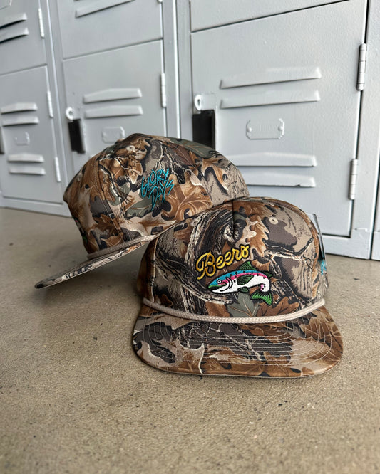Glory Days Apparel - Beers Fish Real Tree Camo Rope Hat