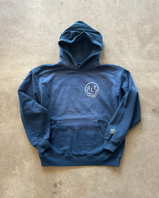Glory Days Apparel - Melty CLT Smiley Sun Faded Blue Hoodie