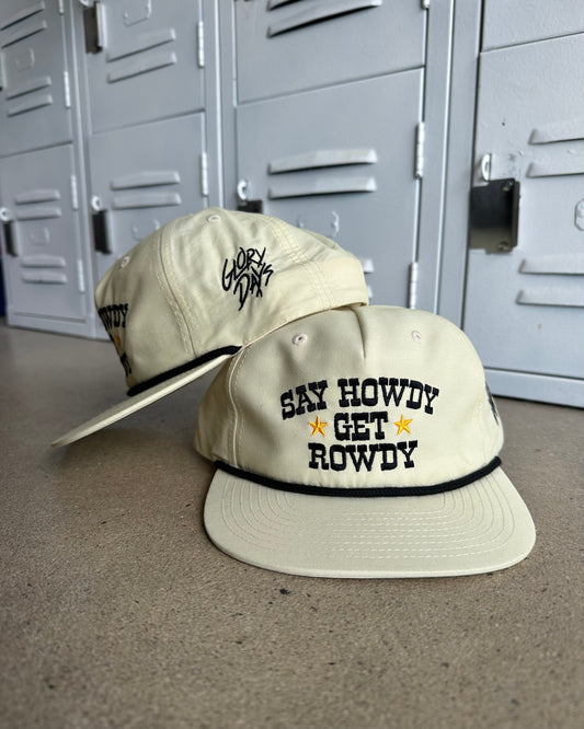 Glory Days Apparel - Say Howdy Get Rowdy Ivory/Black Rope Hat