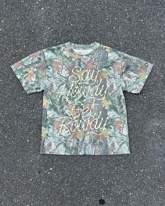 Glory Days Apparel - Say Howdy Get Rowdy Faded Camo T-Shirt