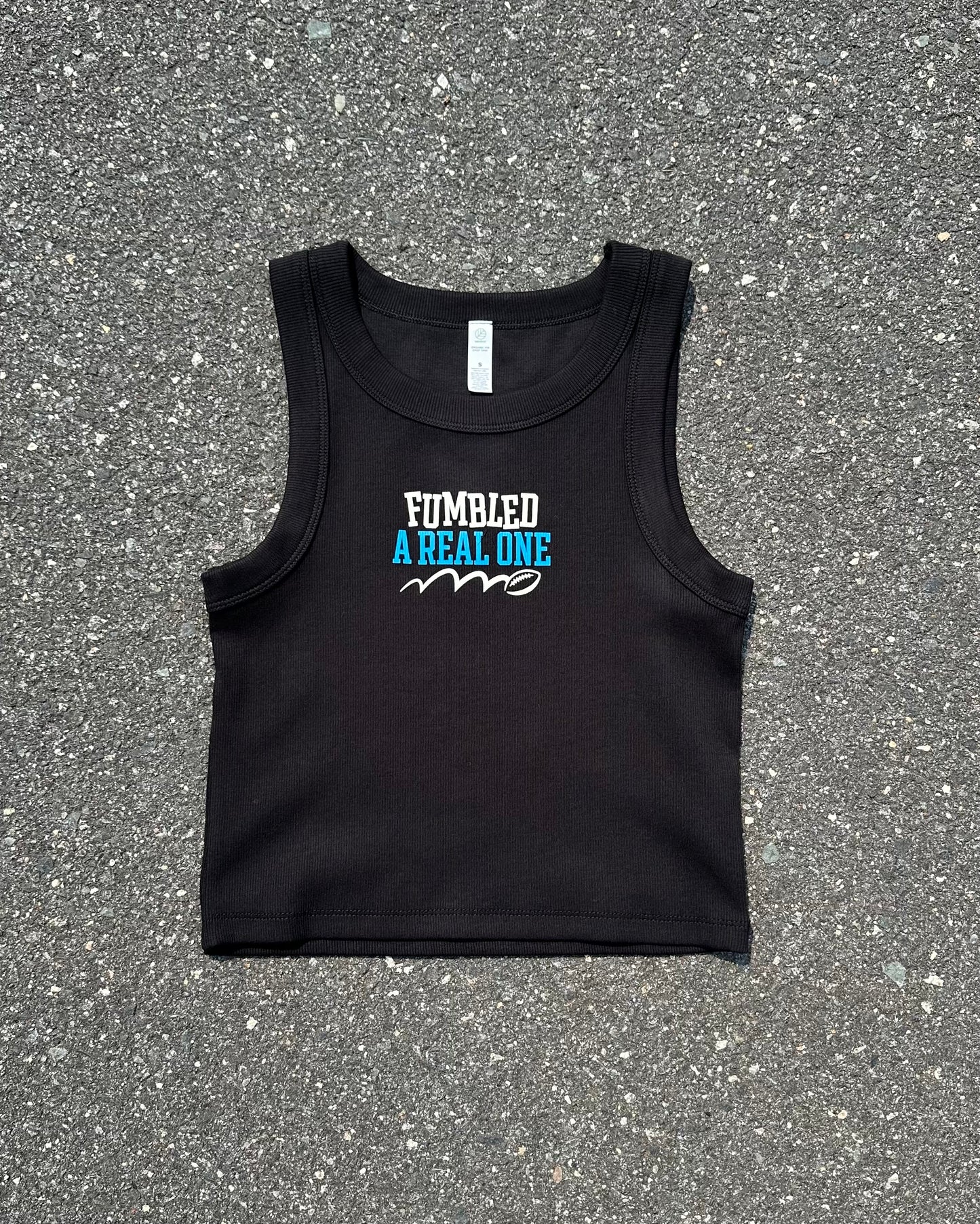 Glory Days Apparel - Fumbled A Real One Black Organic Rib Crop Tank