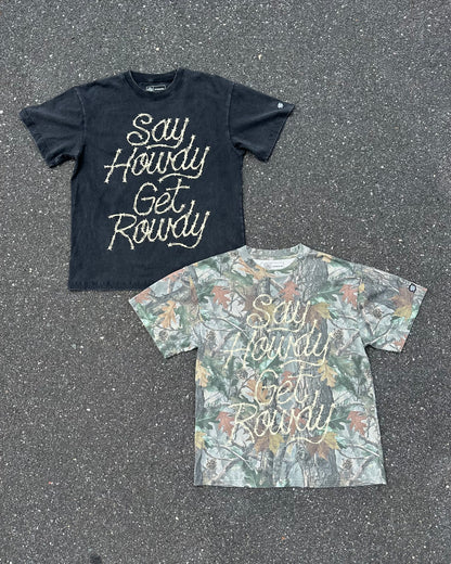 Glory Days Apparel -  Say Howdy Get Rowdy Heavy Faded Black T-Shirt