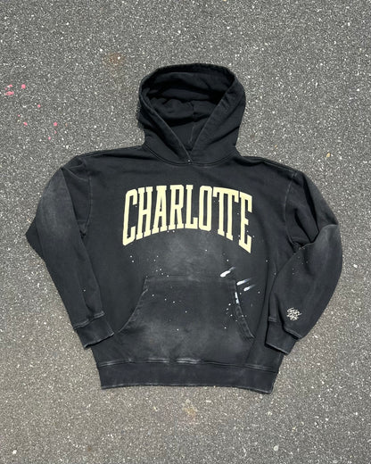 Glory Days Apparel - Black Paint Vintage Charlotte Big Block Hoodie
