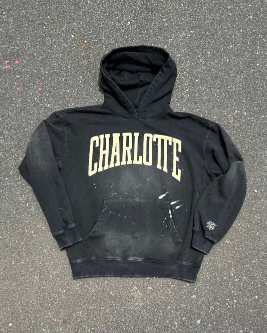 Glory Days Apparel - Black Paint Vintage Charlotte Big Block Hoodie