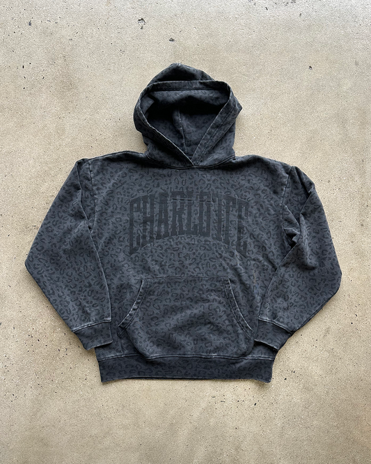 Glory Days Apparel - Charlotte Big Block Faded Black Leopard Hoodie