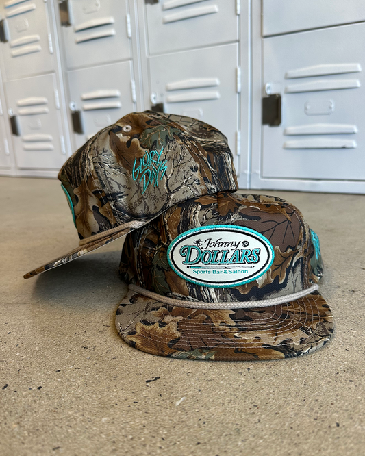 Glory Days Apparel - Johnny Dollars Patch Real Tree Camo Rope Hat