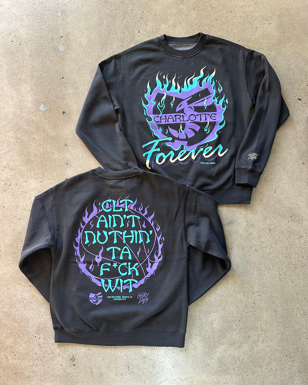 Glory Days Apparel - Charlotte Forever Faded Black Relaxed Fit Sweatshirt