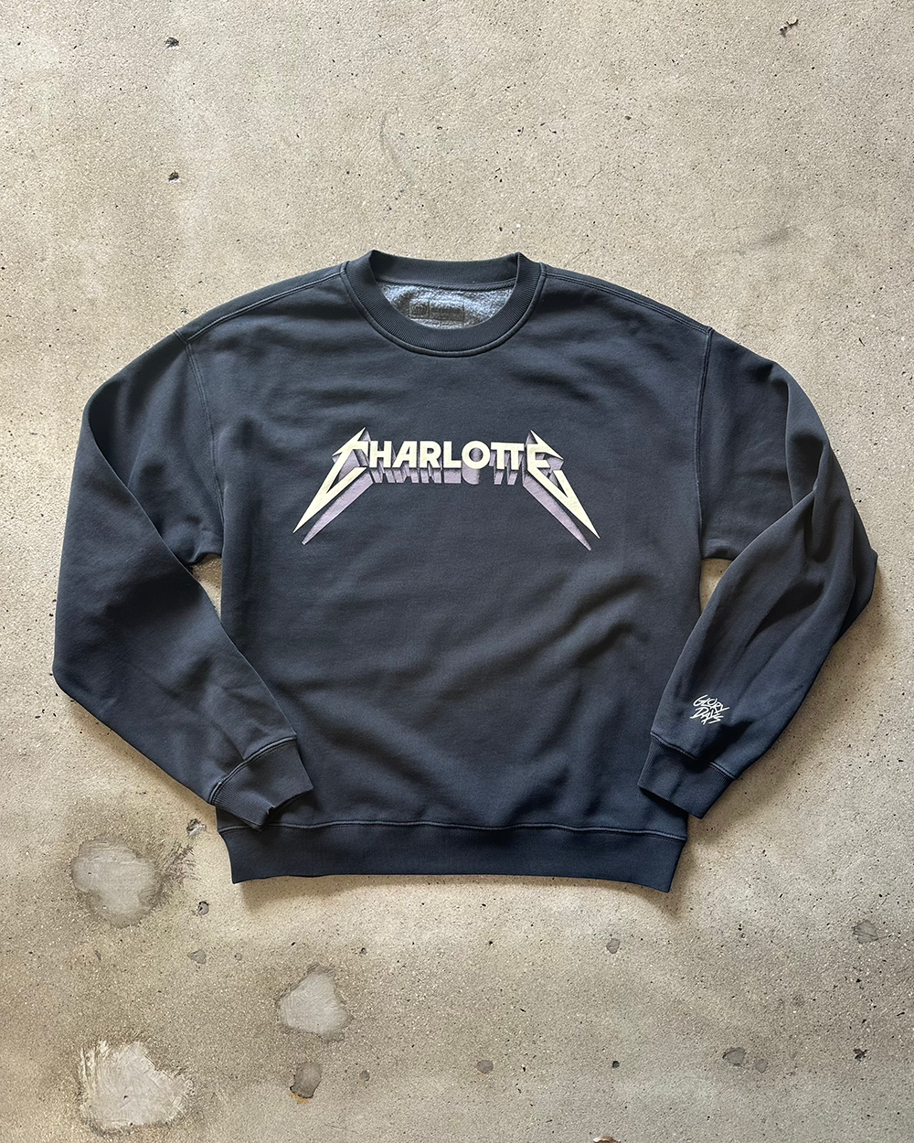 Glory Days Apparel - Charlotte Rocks Faded Black Relaxed Fit Sweatshirt