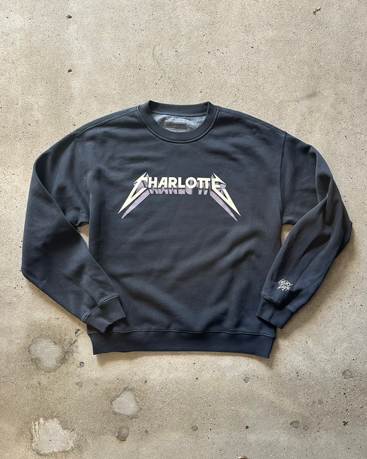 Glory Days Apparel - Charlotte Rocks Faded Black Relaxed Fit Sweatshirt