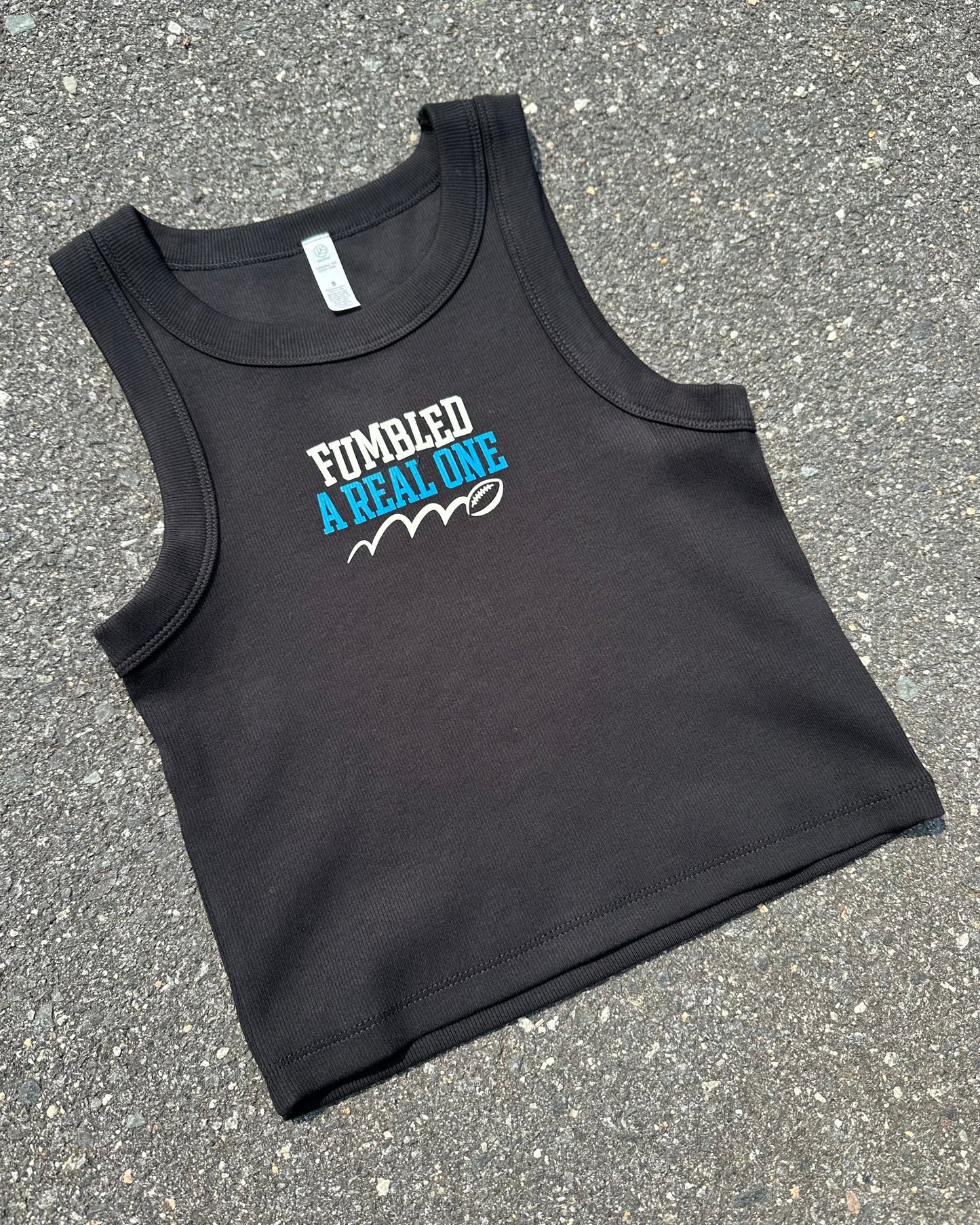Glory Days Apparel - Fumbled A Real One Black Organic Rib Crop Tank