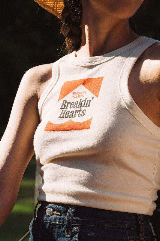 Glory Days Apparel - Smokin' Darts & Breakin' Hearts Micro Rib Muscle Crop Tank
