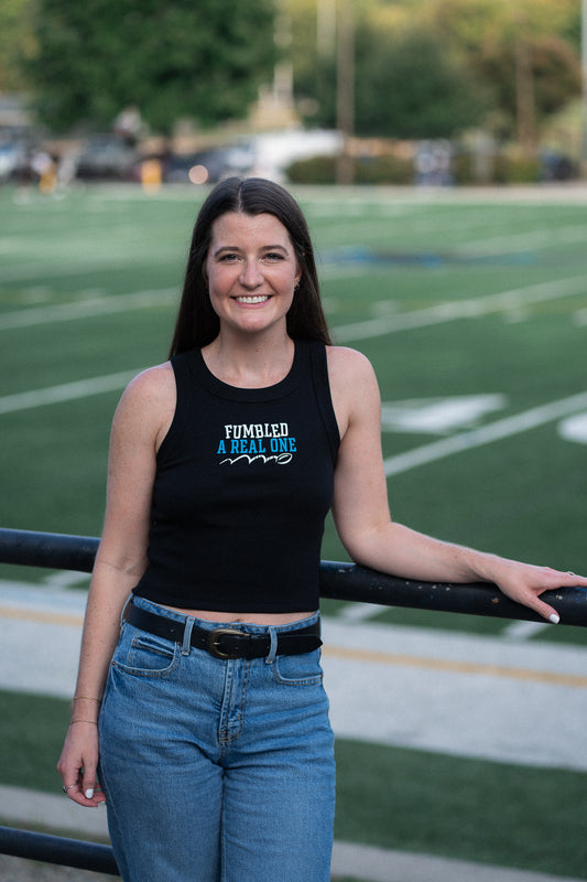 Glory Days Apparel - Fumbled A Real One Black Organic Rib Crop Tank