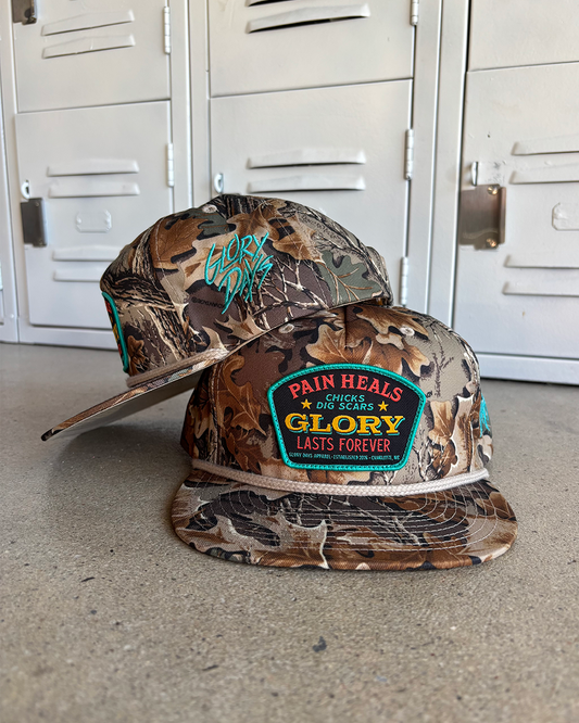 Glory Days Apparel - Glory Lasts Forever Real Tree Camo Rope Hat