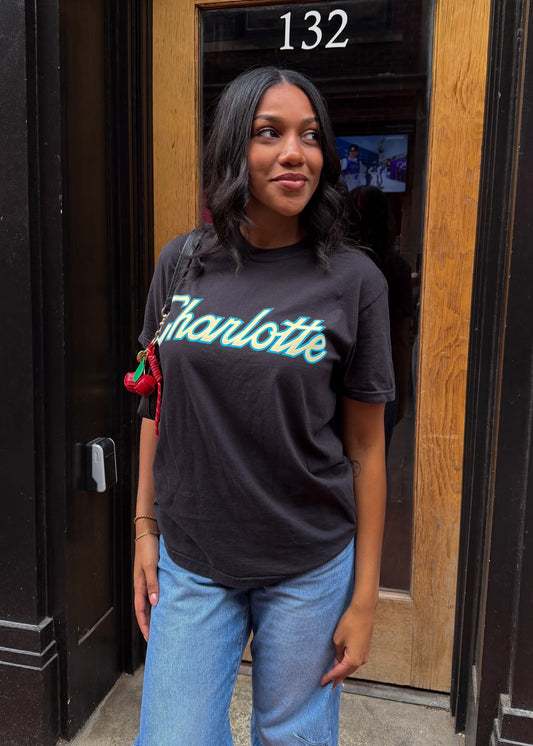 Glory Days Apparel - Charlotte Retro Script Black T-Shirt
