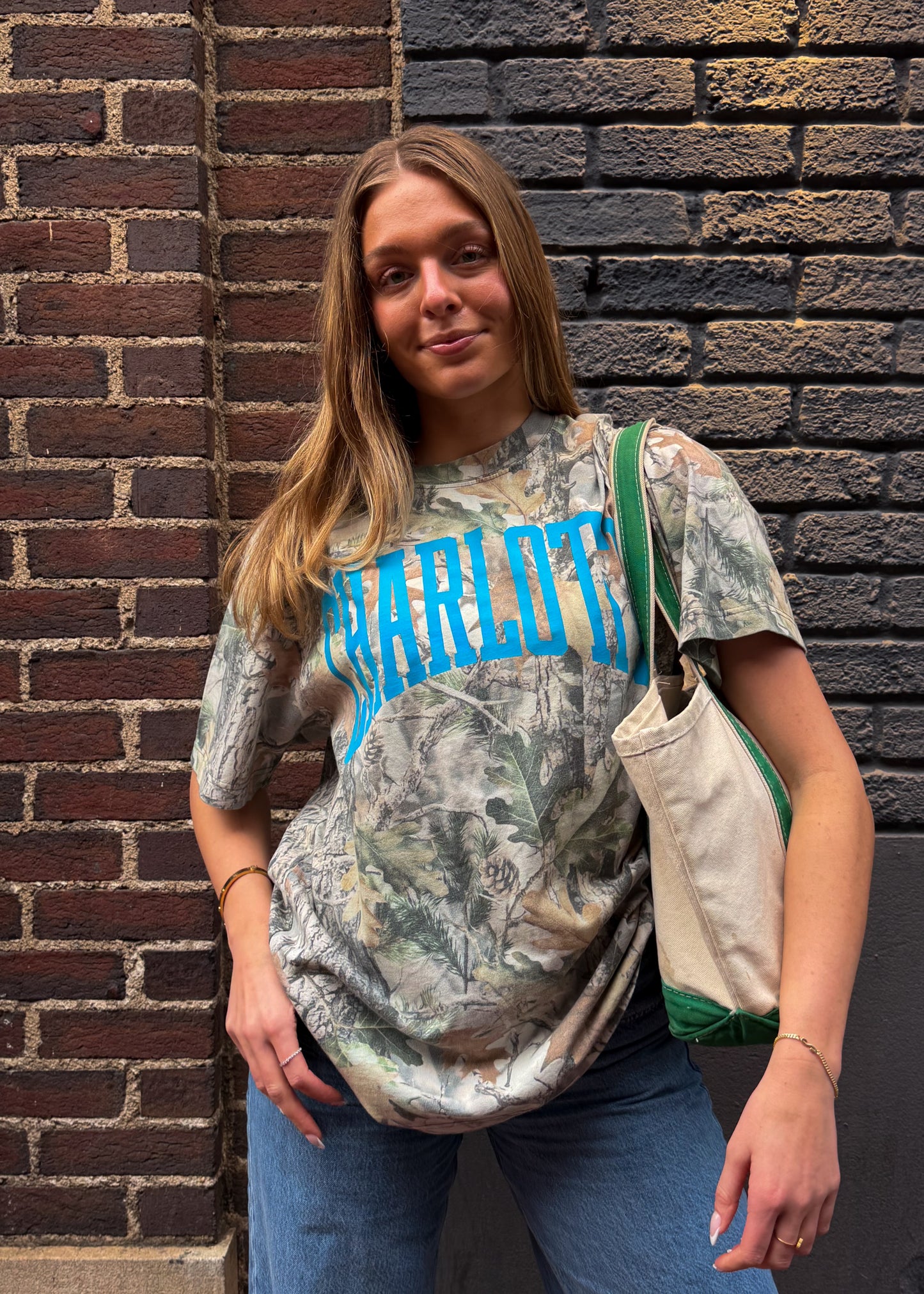 Glory Days Apparel -  Blue Charlotte Big Block Faded Camo T-Shirt