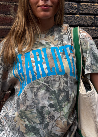 Glory Days Apparel -  Blue Charlotte Big Block Faded Camo T-Shirt