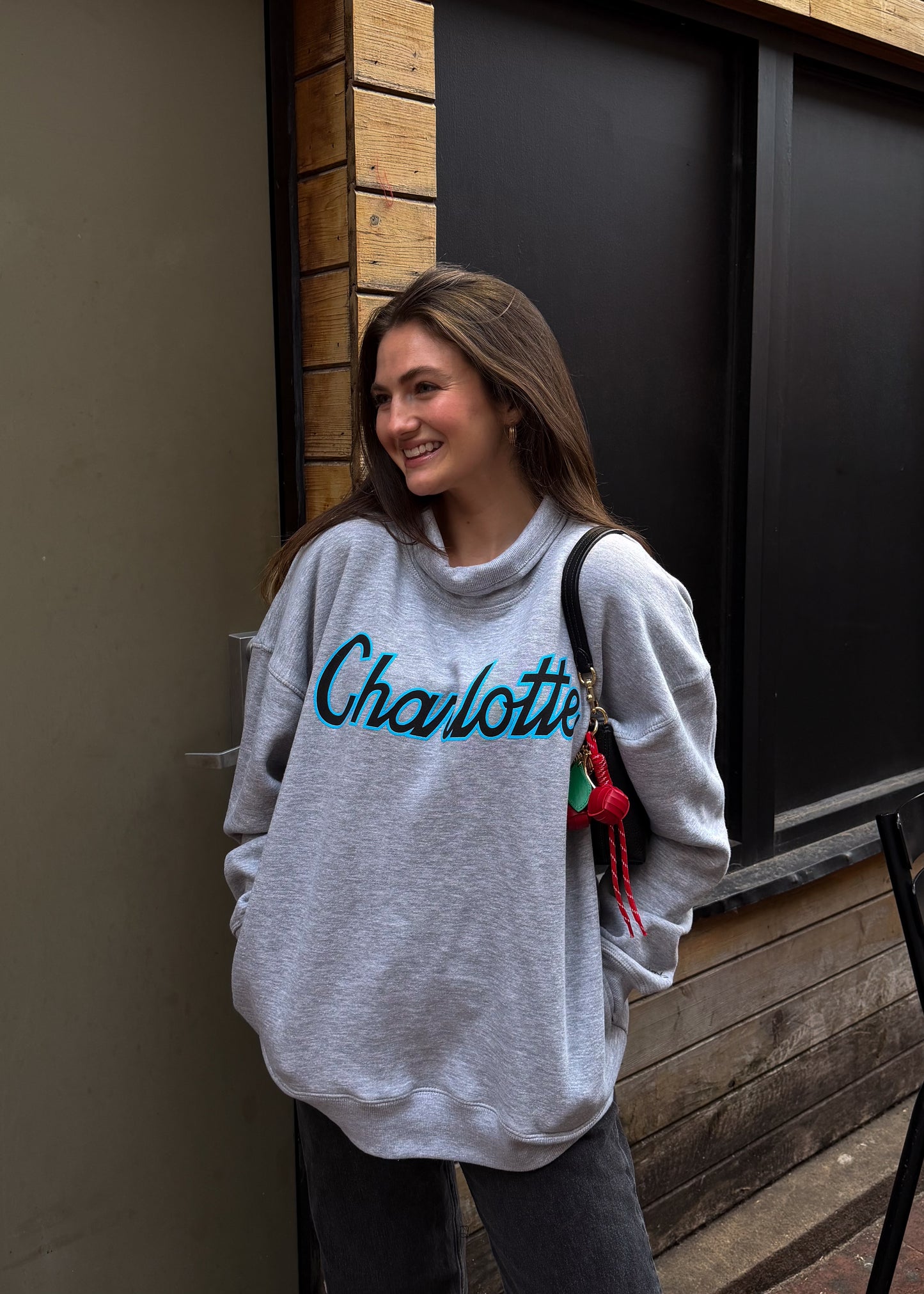 Glory Days Apparel - Charlotte Retro Script Women's Oversize Mockneck