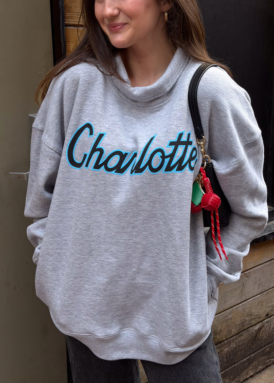 Glory Days Apparel - Charlotte Retro Script Women's Oversize Mockneck