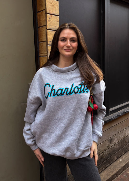 Glory Days Apparel - Charlotte Retro Script Women's Oversize Mockneck