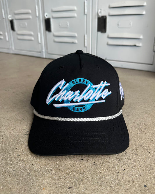 Glory Days Apparel - Charlotte Retro Circle Black Rope Hat