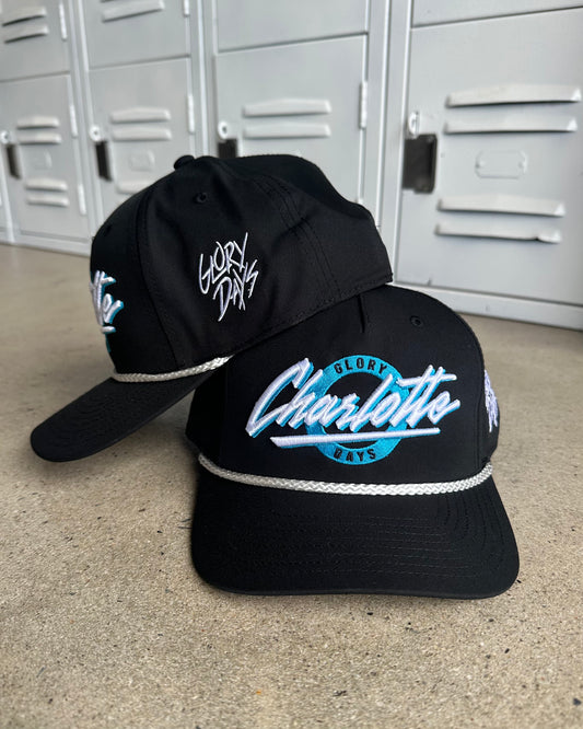 Glory Days Apparel - Charlotte Retro Circle Black Rope Hat