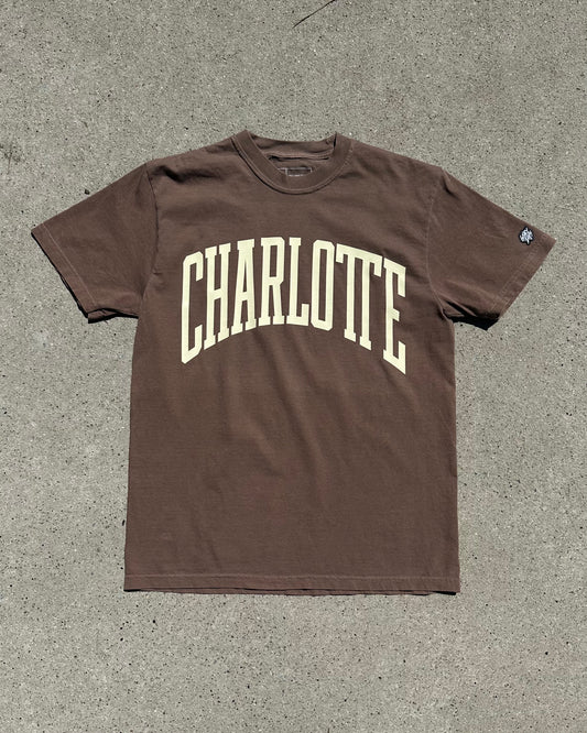 Brown shirt with Charlotte on it