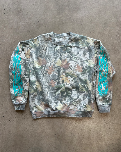 *SIZE UP WHEN ORDERING* Glory Days Apparel - Teal Burnout Faded Camo Crewneck