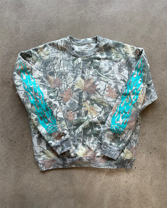 *SIZE UP WHEN ORDERING* Glory Days Apparel - Teal Burnout Faded Camo Crewneck