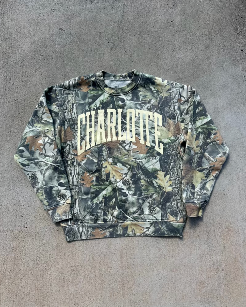 Glory Days Apparel - Charlotte Big Block Faded Camo Crewneck