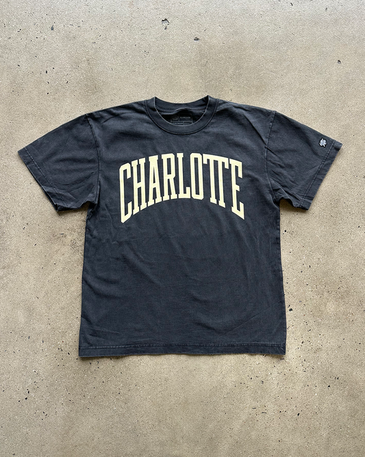 Glory Days Apparel -  Charlotte Big Block Heavy Faded Black T-Shirt