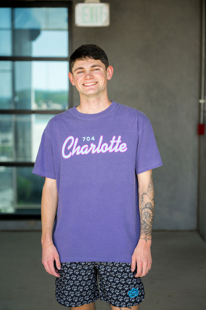 Glory Days Apparel - Throwback Cursive Charlotte Wildly Purple T-Shirt
