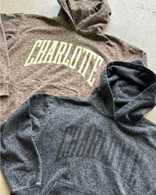Glory Days Apparel - Charlotte Big Block Faded Black Leopard Hoodie