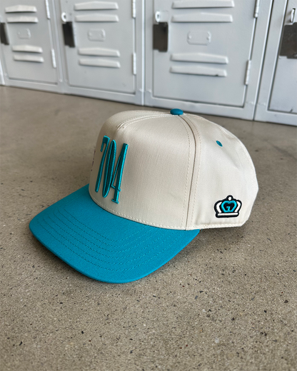 Glory Days Apparel - 704 Wrap Around Charlotte Two Tone Natural/Teal Hat