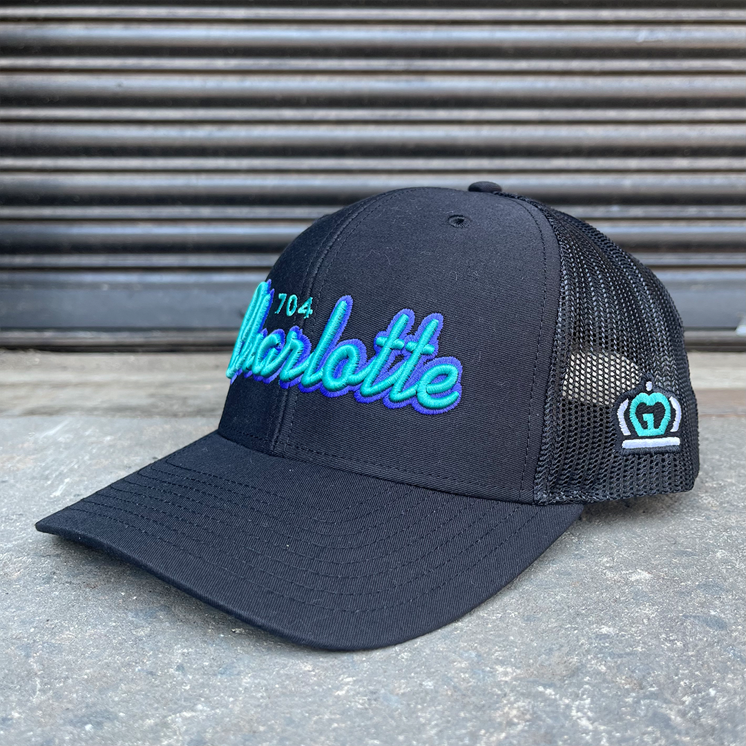 Glory Days Apparel - Throwback Cursive Mesh Snapback Hat (Teal/Purple)